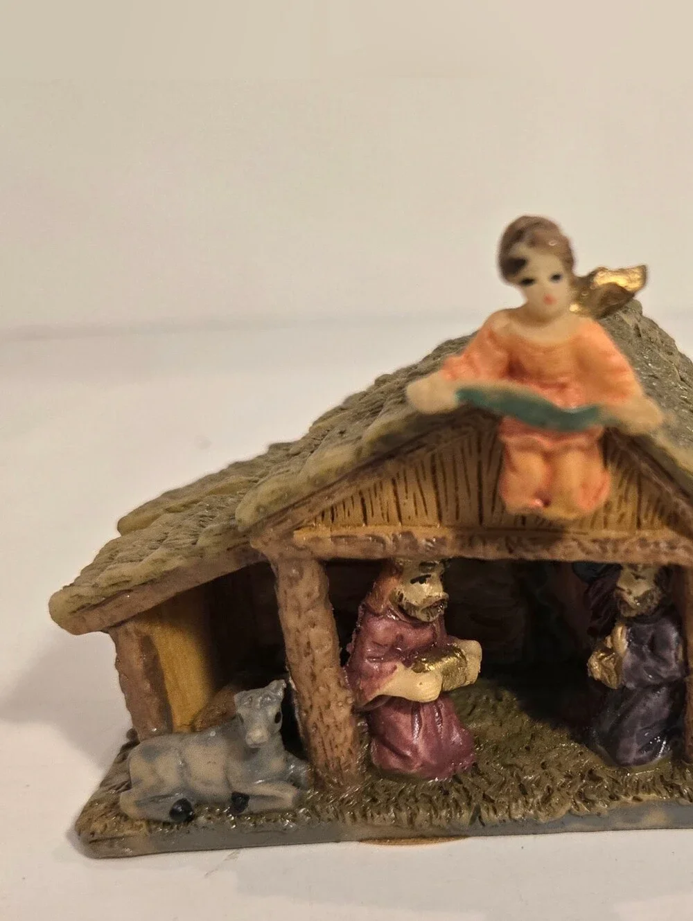 Vintage Resin Christmas Nativity Scene Small Folding Hinged Manger Holy Family